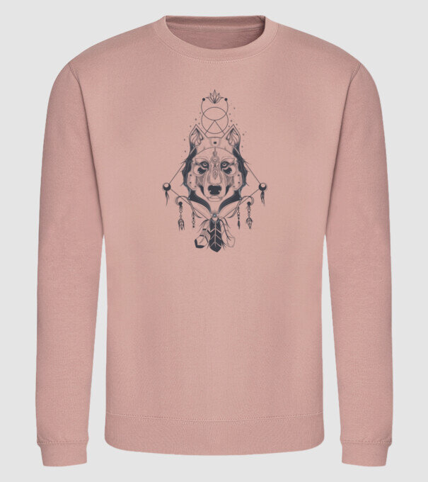 Geometrikus Farkas fej minta dusty pink pólón