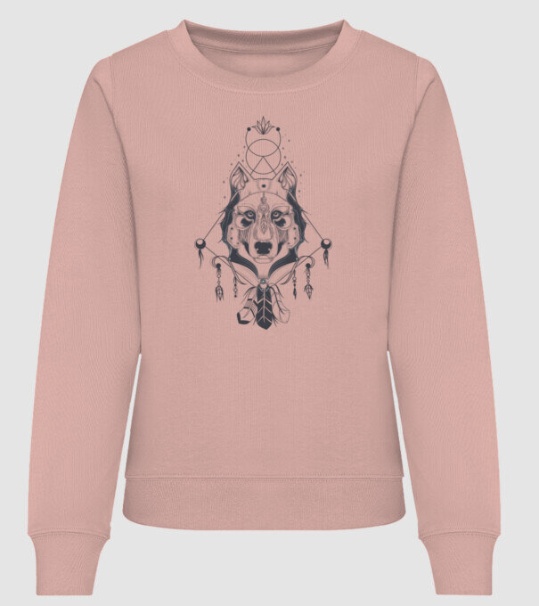 Geometrikus Farkas fej minta dusty pink pólón