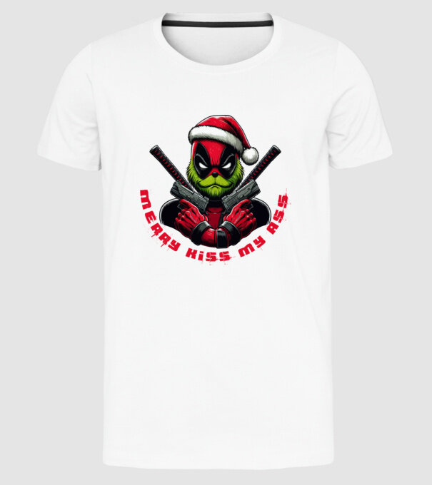 Deadpool Grinch Merry kiss my ass minta fehér pólón