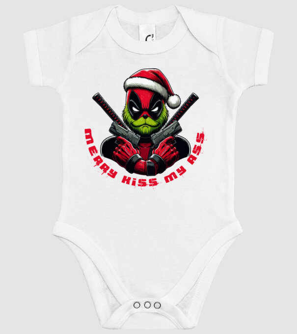 Deadpool Grinch Merry kiss my ass minta fehér pólón