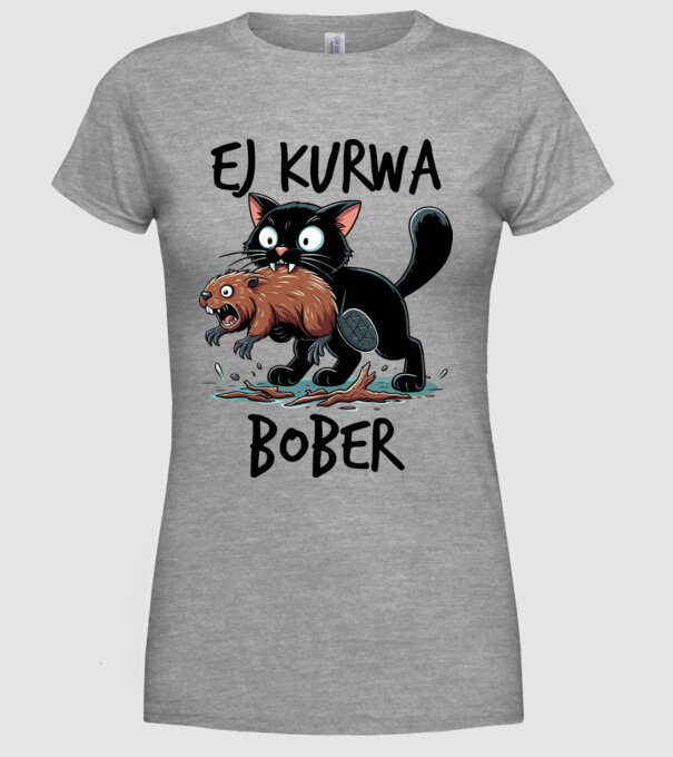 Bober Kurwa minta szürke pólón
