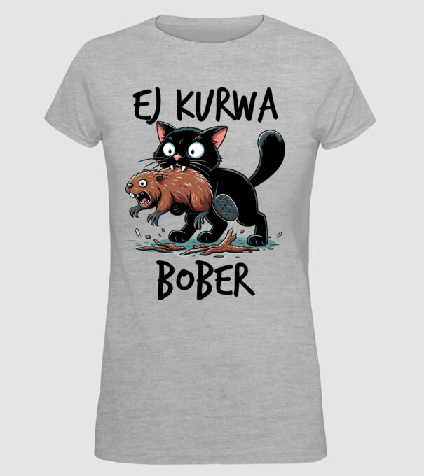 Bober Kurwa minta szürke pólón