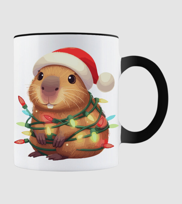 Karácsonyi Capybara minta fekete pólón