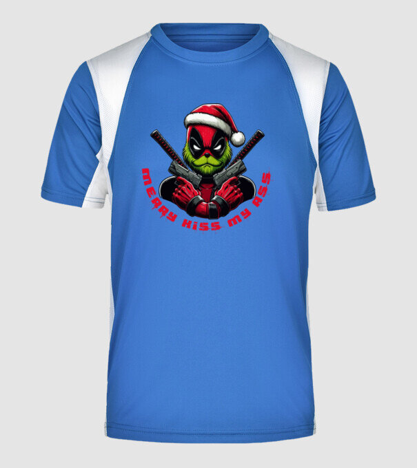 Deadpool Grinch Merry kiss my ass minta királykék pólón
