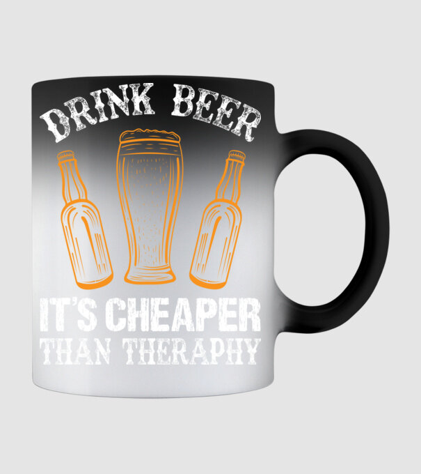 Drink Beer Its Cheaper Than Therapy minta fekete pólón