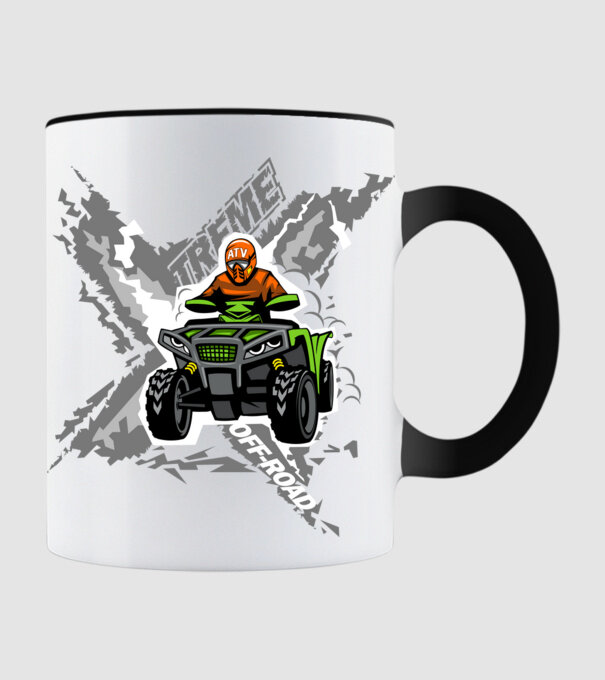Extreme Quad - Narancssárga, Zöld és Szürke Motívum minta fekete pólón
