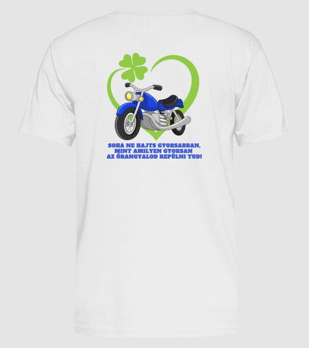 Motoros őrangyal minta fehér pólón