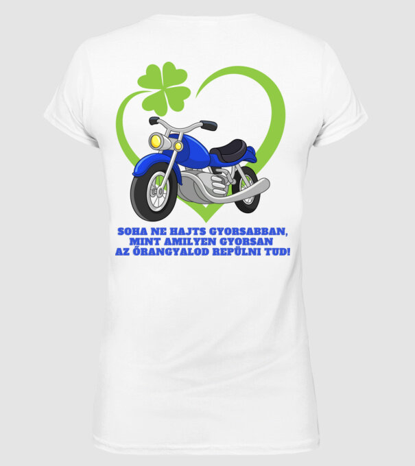 Motoros őrangyal minta fehér pólón