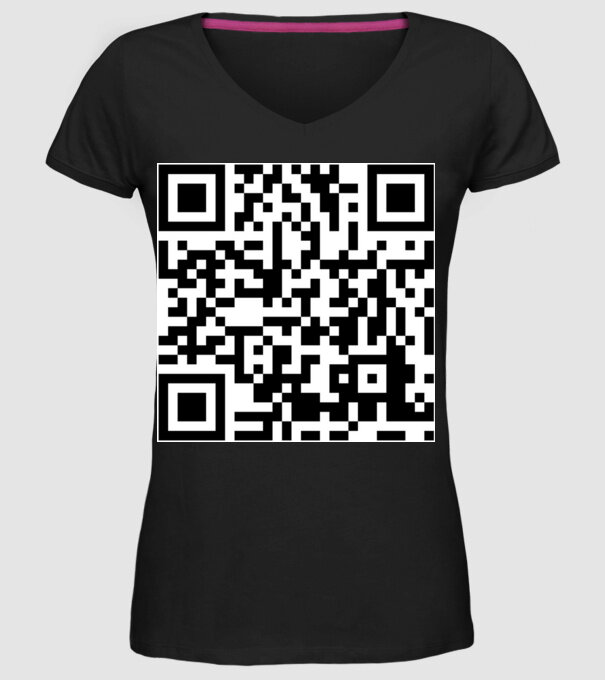 Vicces QR kód minta ˝Nem kell ide idézet, odab*sz a kinézet˝ felirattal minta fekete pólón