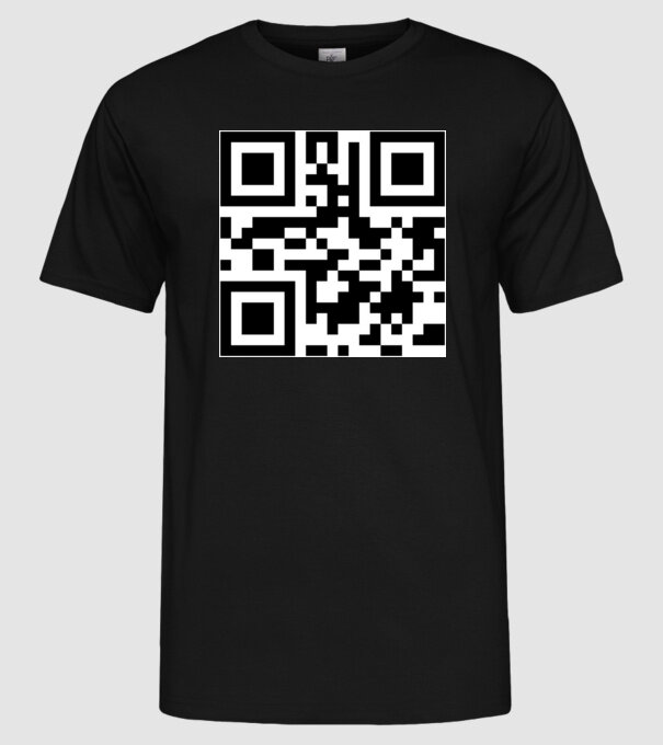 Vicces QR kód minta ˝Fuck you˝ üzenettel minta fekete pólón