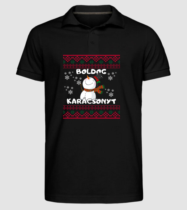 Boldog karácsonyt csúnya pulcsi hóember minta fekete pólón