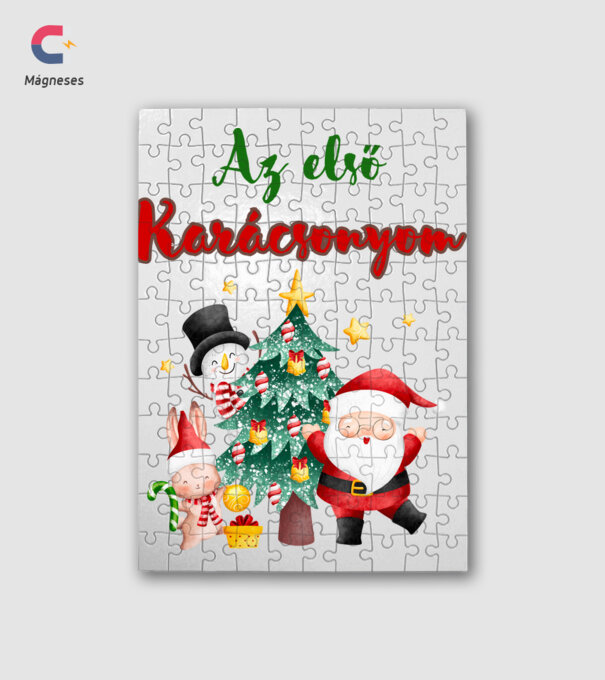 Az első karácsonyom minta babáknak karácsonyfa, mikulás, hóember mintával minta fehér pólón