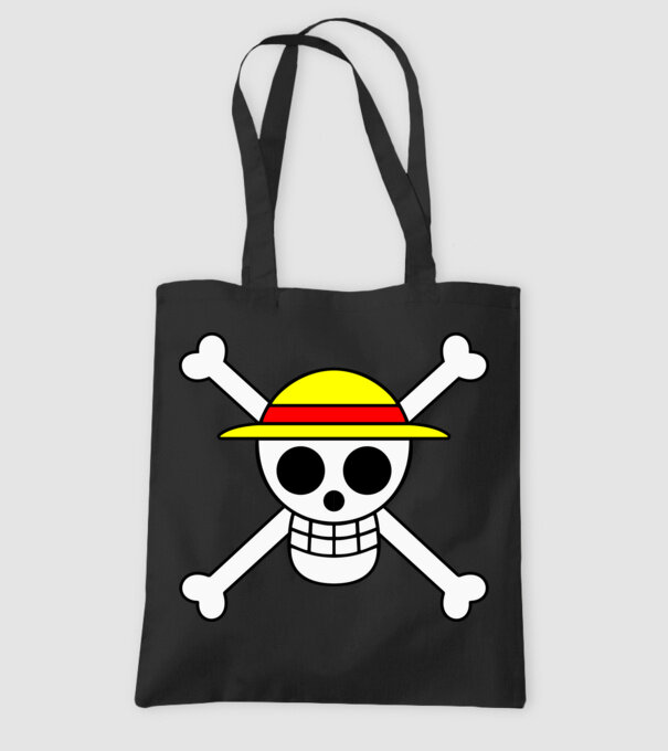 One Piece - Luffy szalmakalapos halálfej minta fekete pólón