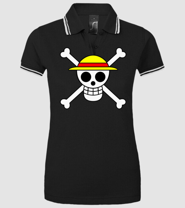 One Piece - Luffy szalmakalapos halálfej minta fekete pólón