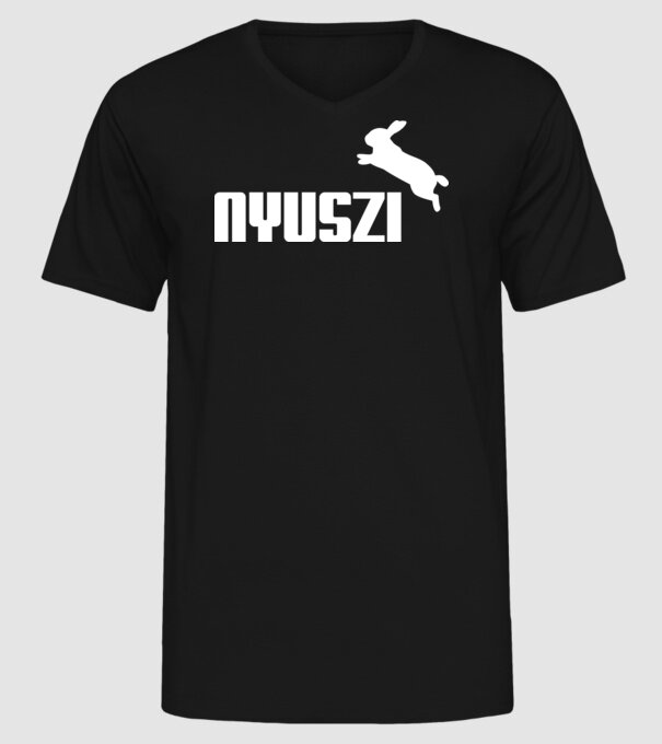 NYUSZI - az igazán sportos márka (fehér, középre) minta fekete pólón