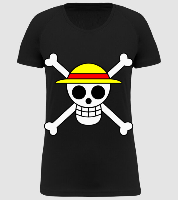 One Piece - Luffy szalmakalapos halálfej minta fekete pólón