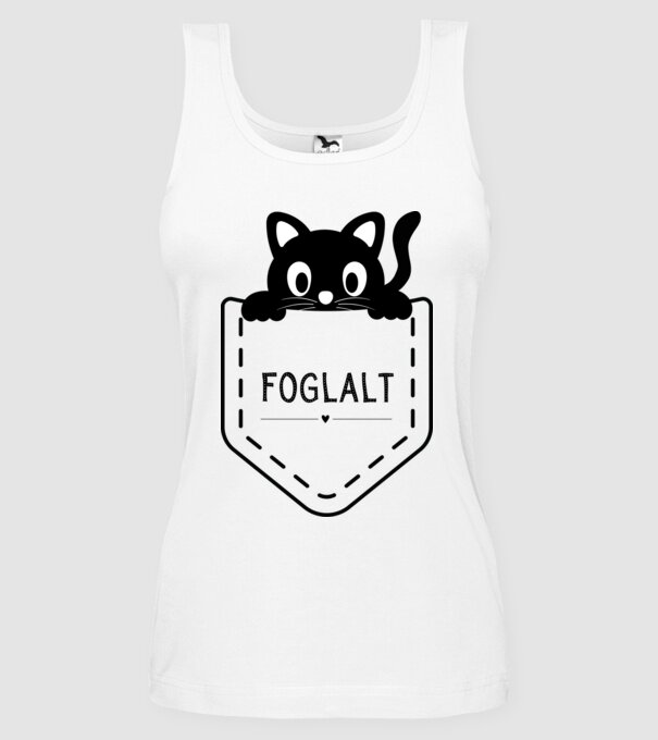 Foglalt - cica zsebben minta fehér pólón