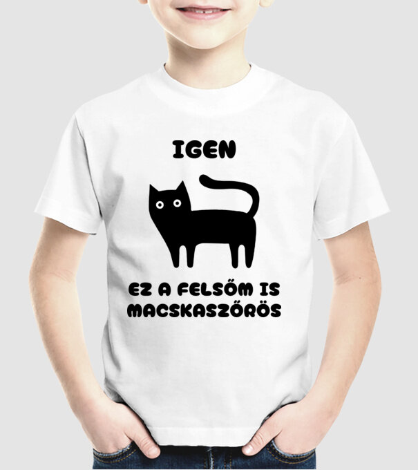 Igen ez a felsőm is macskaszőrös teljes cica minta fehér pólón