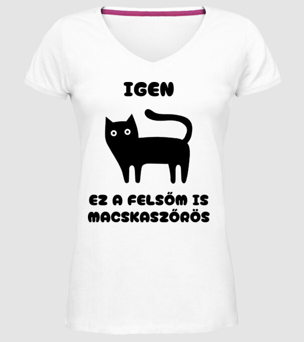 Igen ez a felsőm is macskaszőrös teljes cica minta fehér pólón