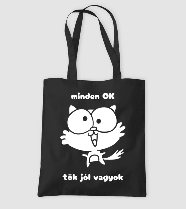 minden OK tök jól vagyok - cica minta fekete pólón