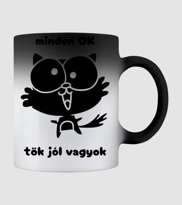 Minden ok, tök jól vagyok cica minta fekete pólón