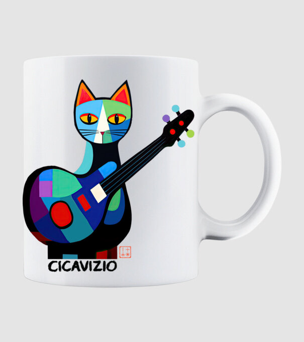 Basszus Cica minta fehér pólón