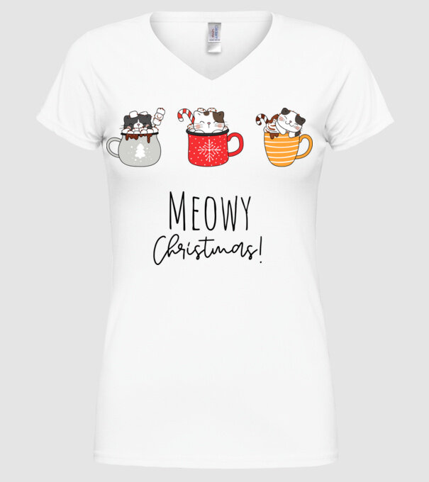 Meowy Christmas! minta fehér pólón