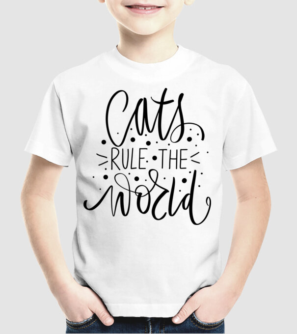 Cats rule the world minta fehér pólón