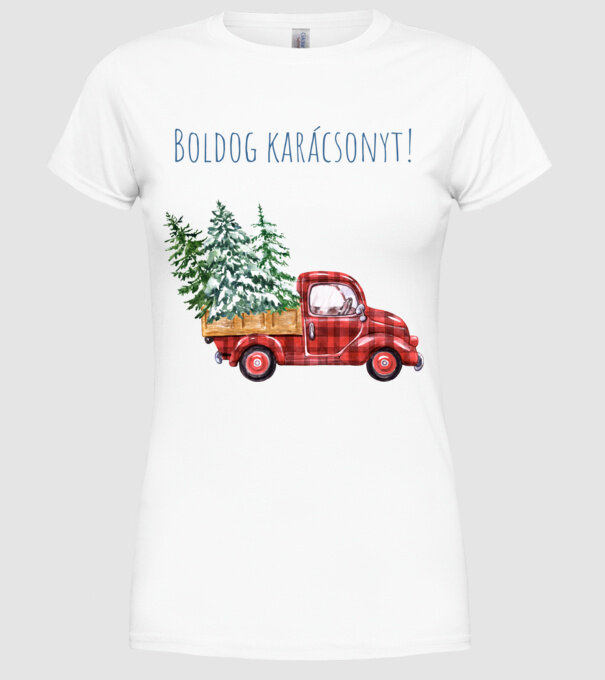Boldog Karácsonyt autó minta fehér pólón