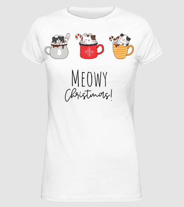 Meowy Christmas! minta fehér pólón