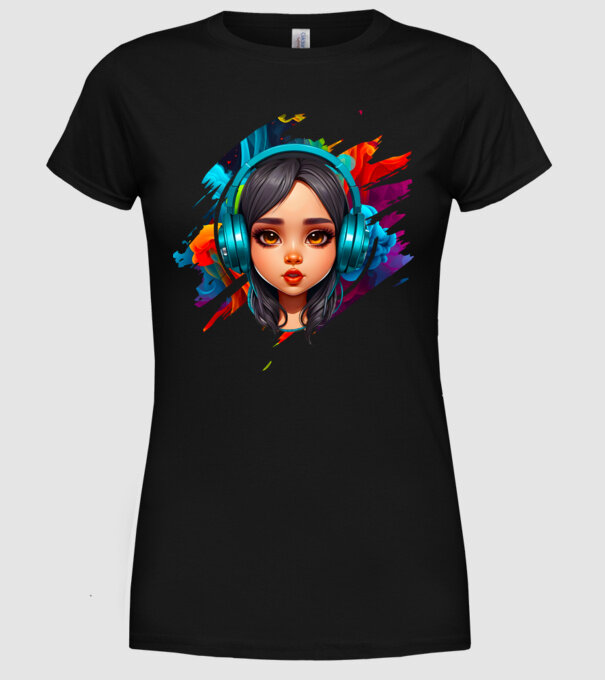 Gamer lány minta fekete pólón