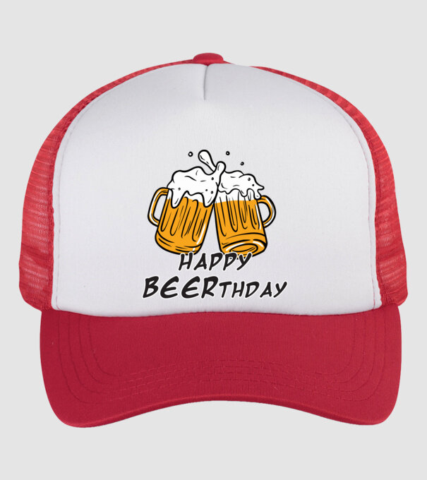 Happy Beerthday - Boldog születés napot! minta fehér/piros pólón