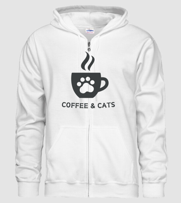 Coffee and Cats minta fehér pólón
