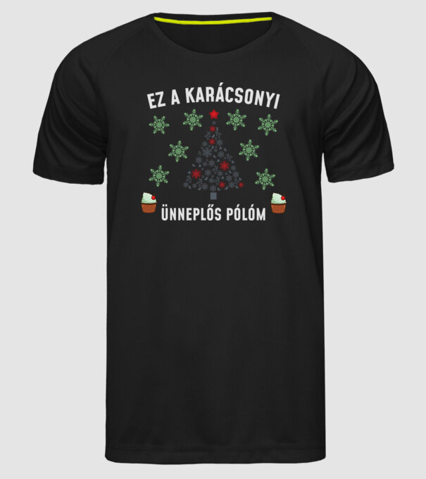 Karácsonyi ünneplős minta fekete pólón