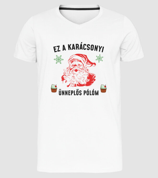 Karácsonyi ünneplős minta fehér pólón