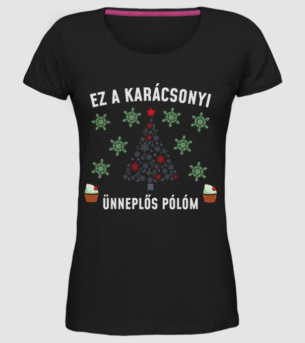 Karácsonyi ünneplős minta fekete pólón