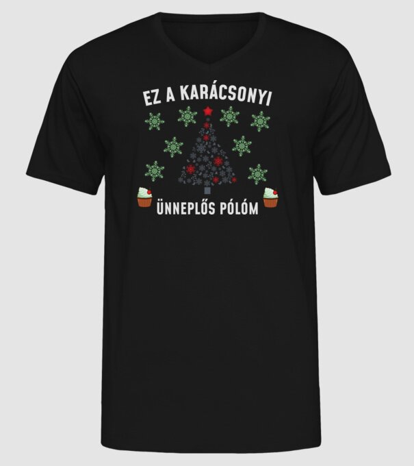 Karácsonyi ünneplős minta fekete pólón