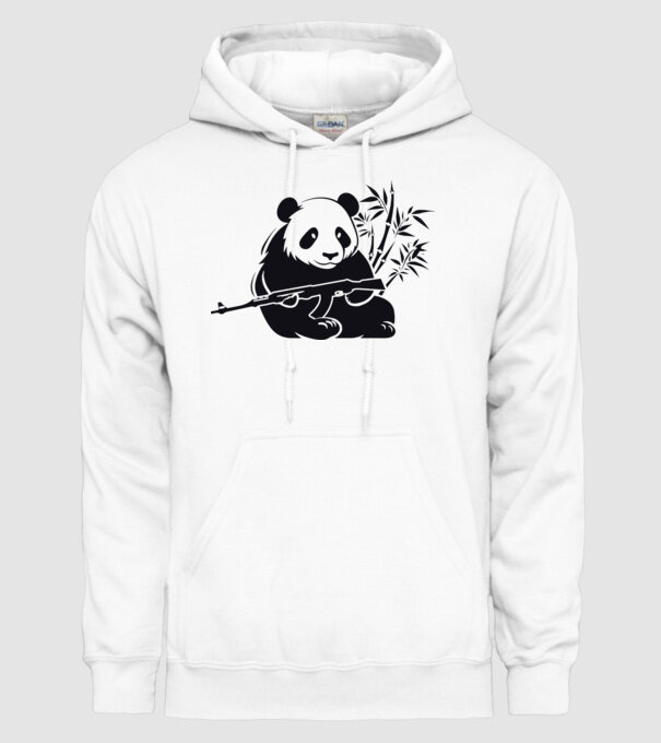 panda gun, panda fegyverrel minta fehér pólón