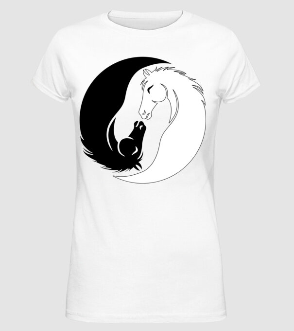 ying yang ló minta fehér pólón