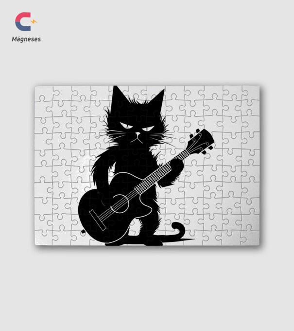 rocker cat, guitar cat minta fehér pólón