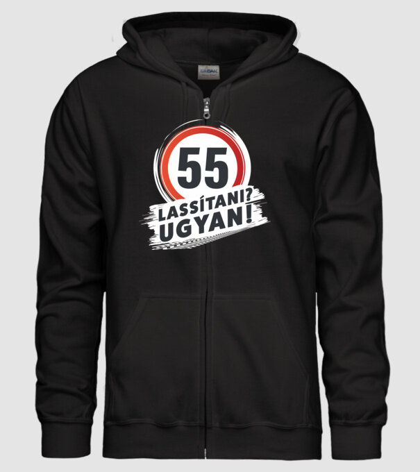 55-ös tábla: lassítani? - fehér minta fekete pólón