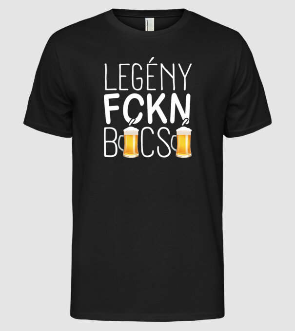 Legény fckn búcsú sörrel - fehér minta fekete pólón