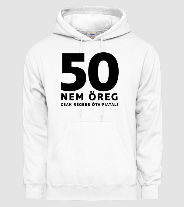 50. születésnap - 50, nem öreg, csak régebb óta fiatal! - fekete minta fehér pólón