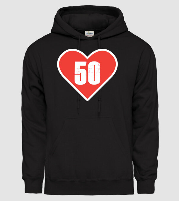 50 szív - fehér minta fekete pólón