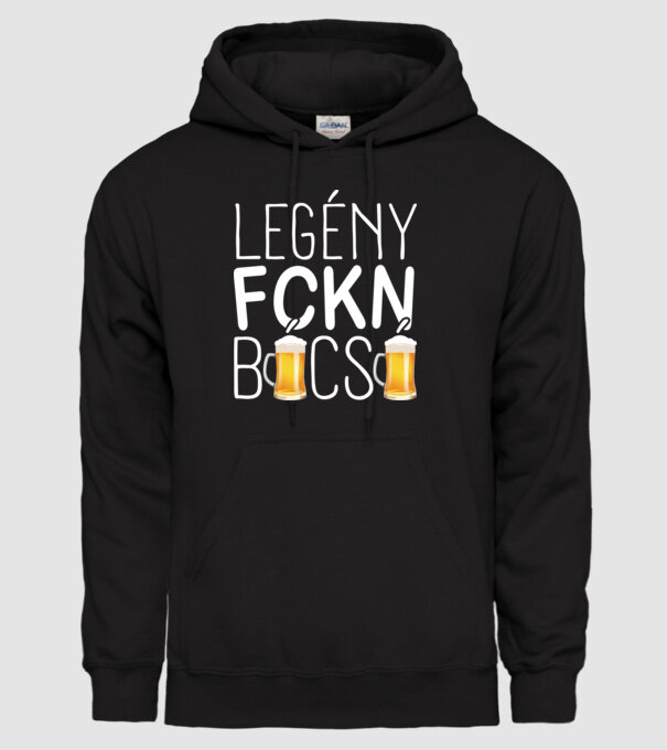 Legény fckn búcsú sörrel - fehér minta fekete pólón