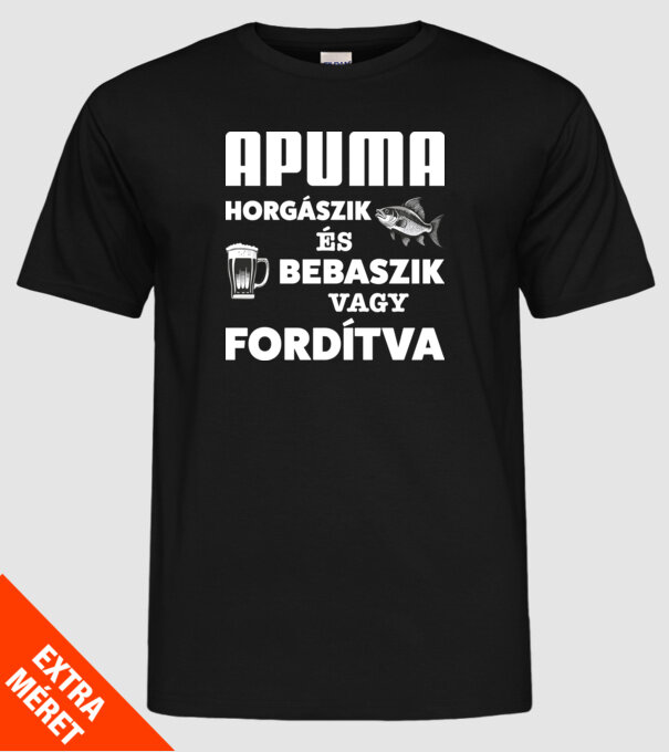 APUMA horgászik és bebaszik - fehér minta fekete pólón