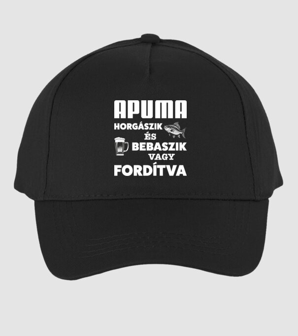 APUMA horgászik és bebaszik - fehér minta fekete pólón