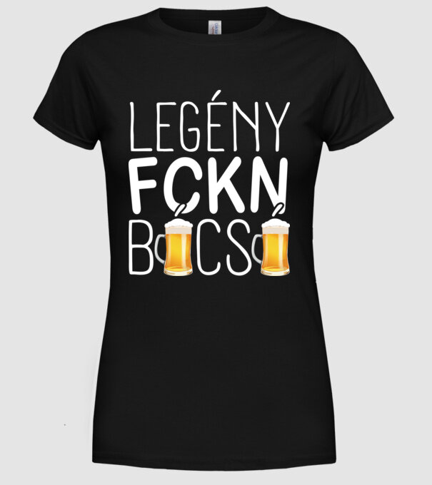 Legény fckn búcsú sörrel - fehér minta fekete pólón