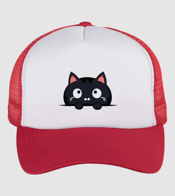 Cat - Figyelő aranyos kis macska minta fehér/piros pólón
