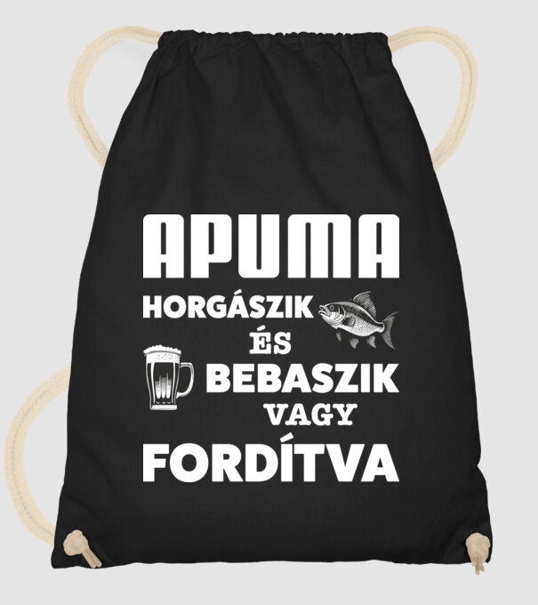APUMA horgászik és bebaszik - fehér minta fekete pólón
